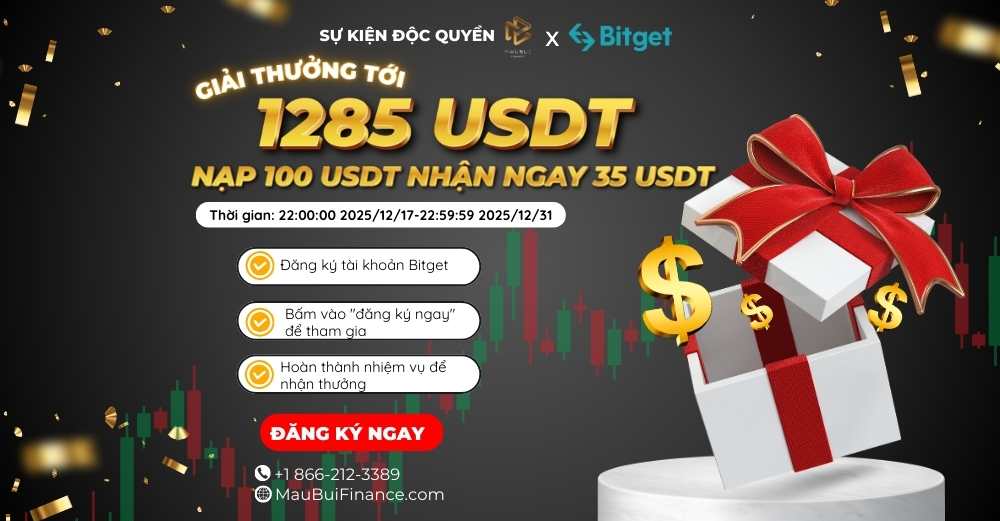 Sự kiện độc quyền Mau Bui Finance x Bitget – Gói thưởng tới 1.285 USDT, nạp 100 USDT nhận ngay 35 USDT