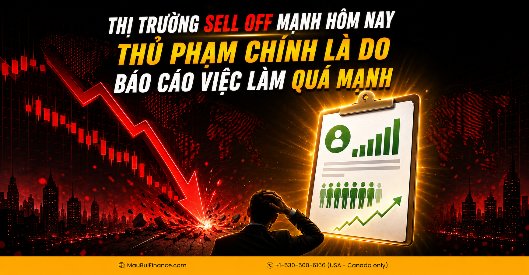 Thị trường sell off mạnh hôm nay. Thủ phạm chính là do Báo Cáo việc làm quá mạnh.