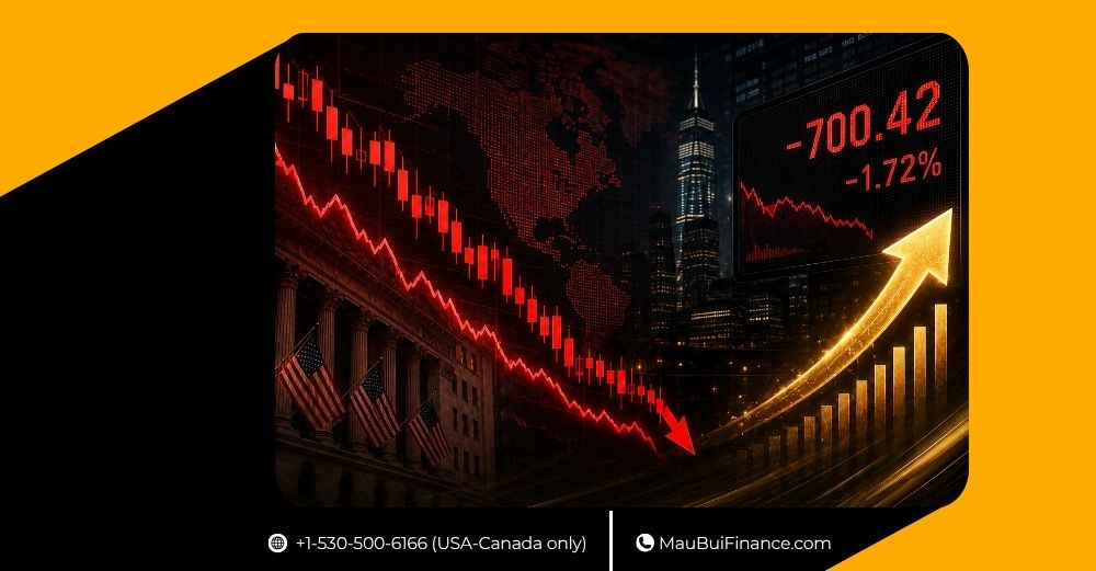 STOCKS MỸ GIẢM MẠNH, DOW JONES MẤT HƠN 700 ĐIỂM KHI LỢI SUẤT TRÁI PHIẾU TĂNG
